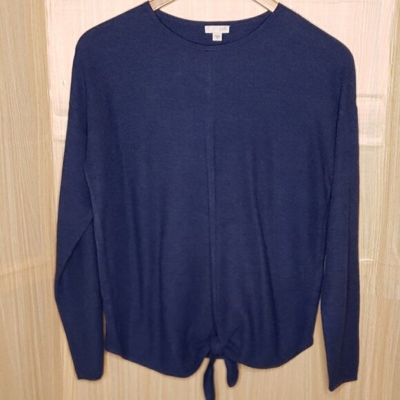 J. Jill Womens Blue Front Tie Crew Neck Sweater Medium - Picture 1 of 7